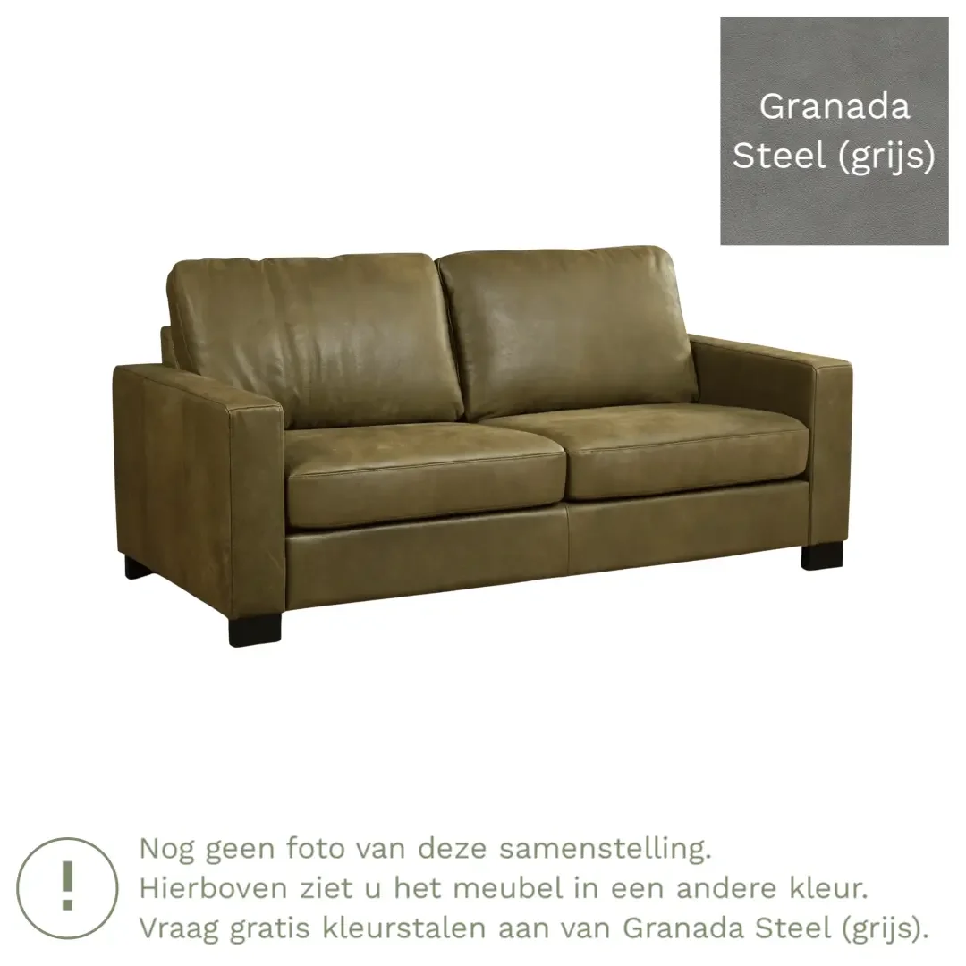 afbeelding van Leren bank Energy - 2,5 zits - Granada Steel (grijs) - Poten hout zwart