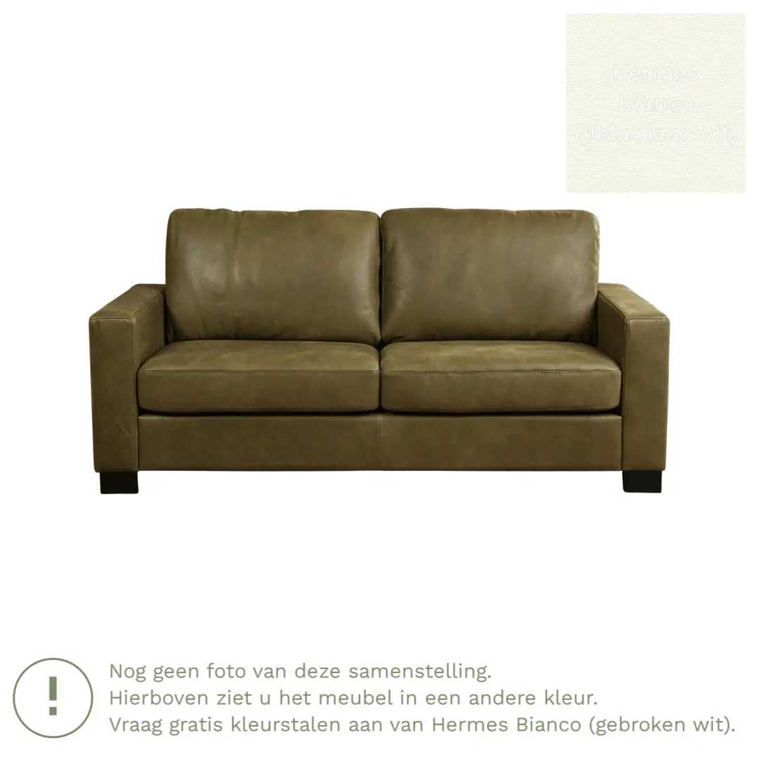afbeelding van Leren bank Energy - 2,5 zits - Hermes Bianco (gebroken wit) - Poten hout bruin