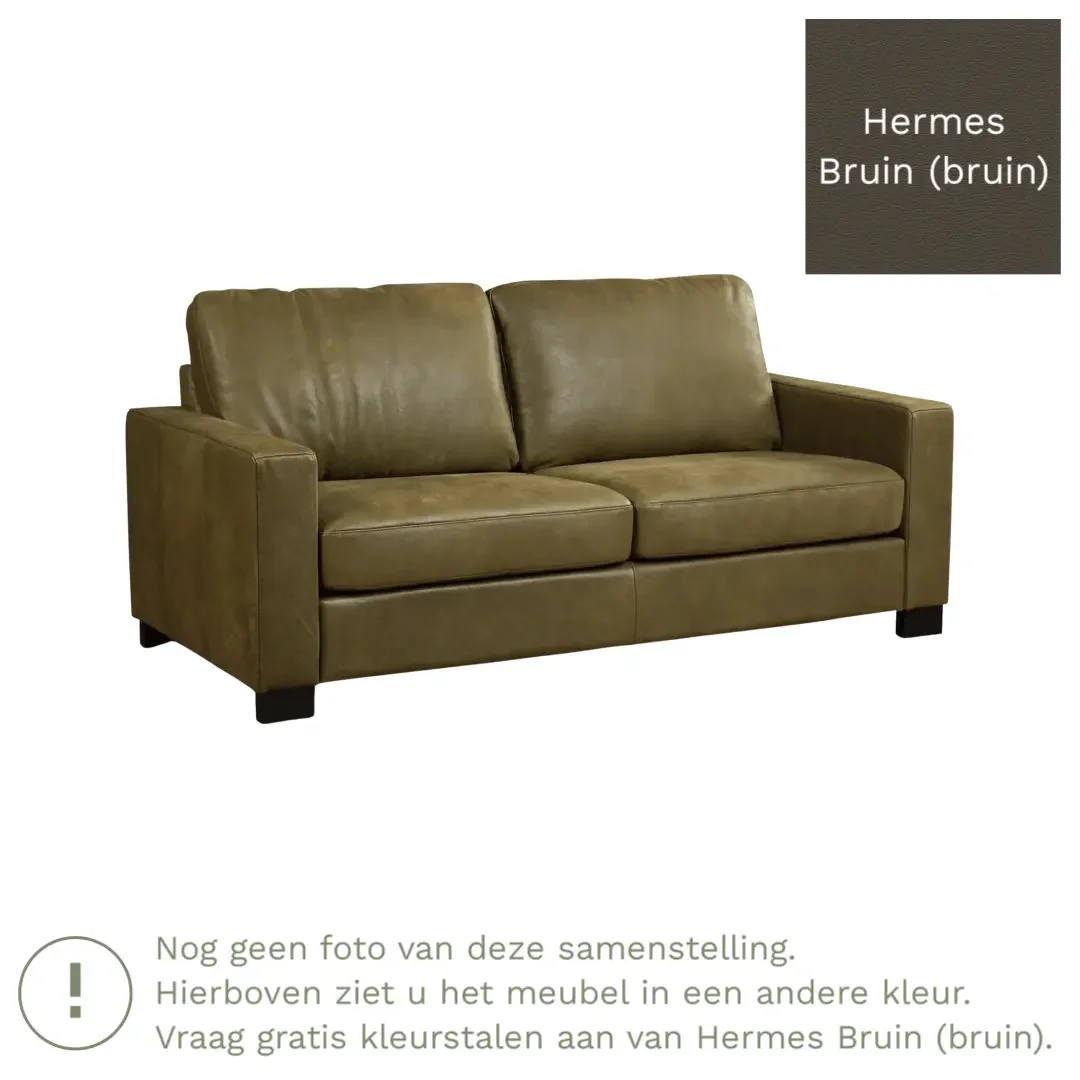 afbeelding van Leren bank Energy - 2,5 zits - Hermes Bruin (bruin) - Poten hout zwart