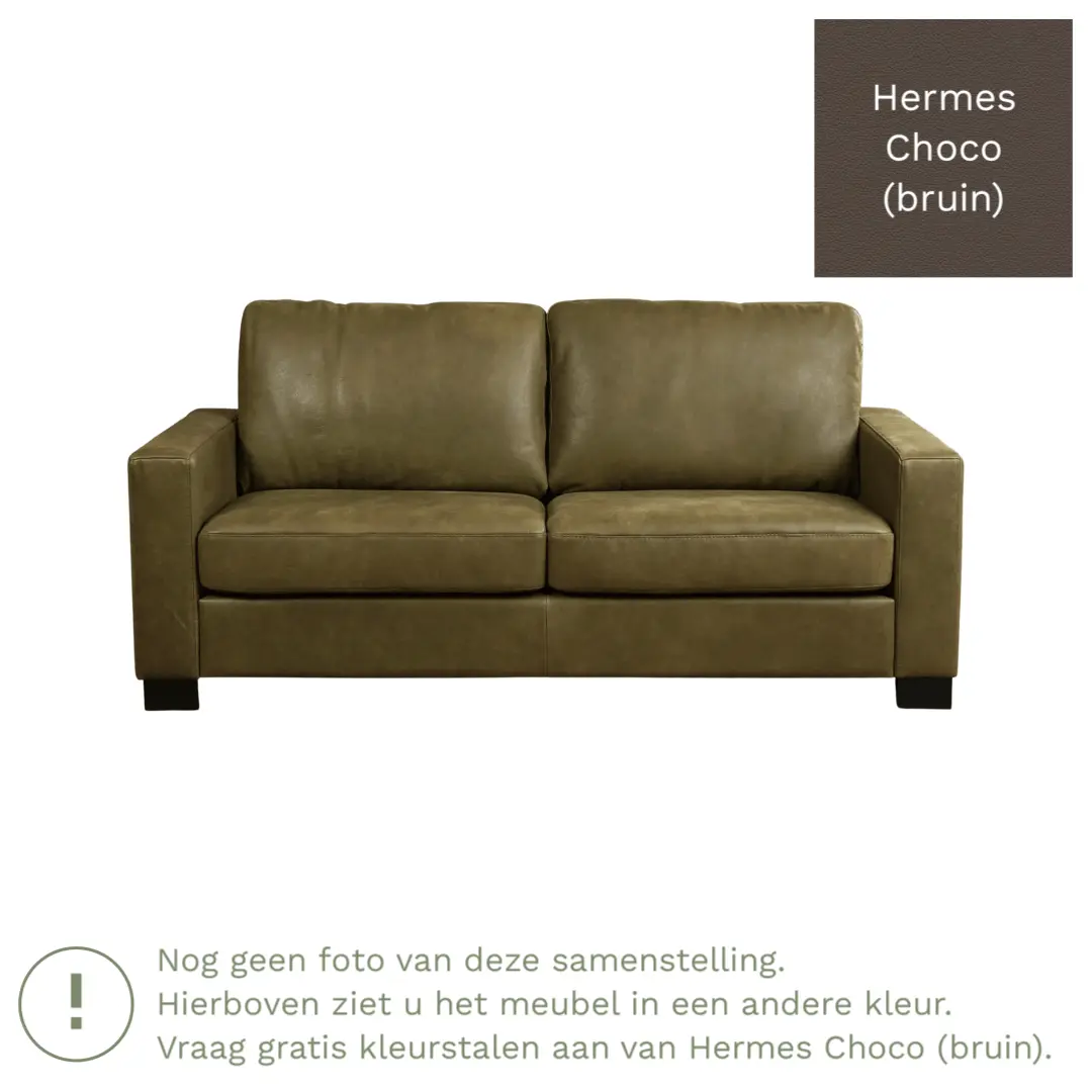 afbeelding van Leren bank Energy - 2,5 zits - Hermes Choco (bruin) - Poten hout bruin
