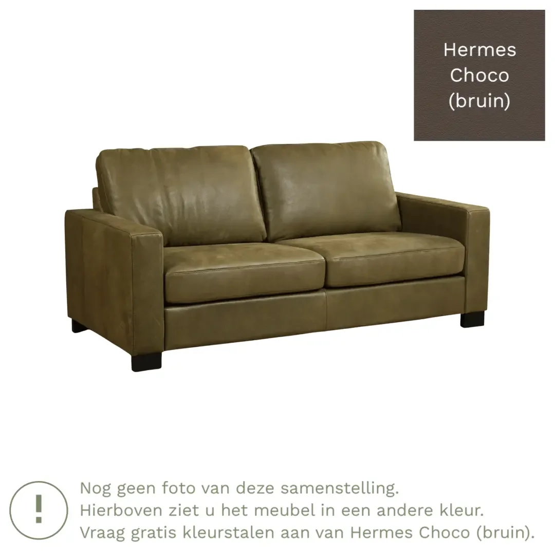 afbeelding van Leren bank Energy - 2,5 zits - Hermes Choco (bruin) - Poten hout bruin