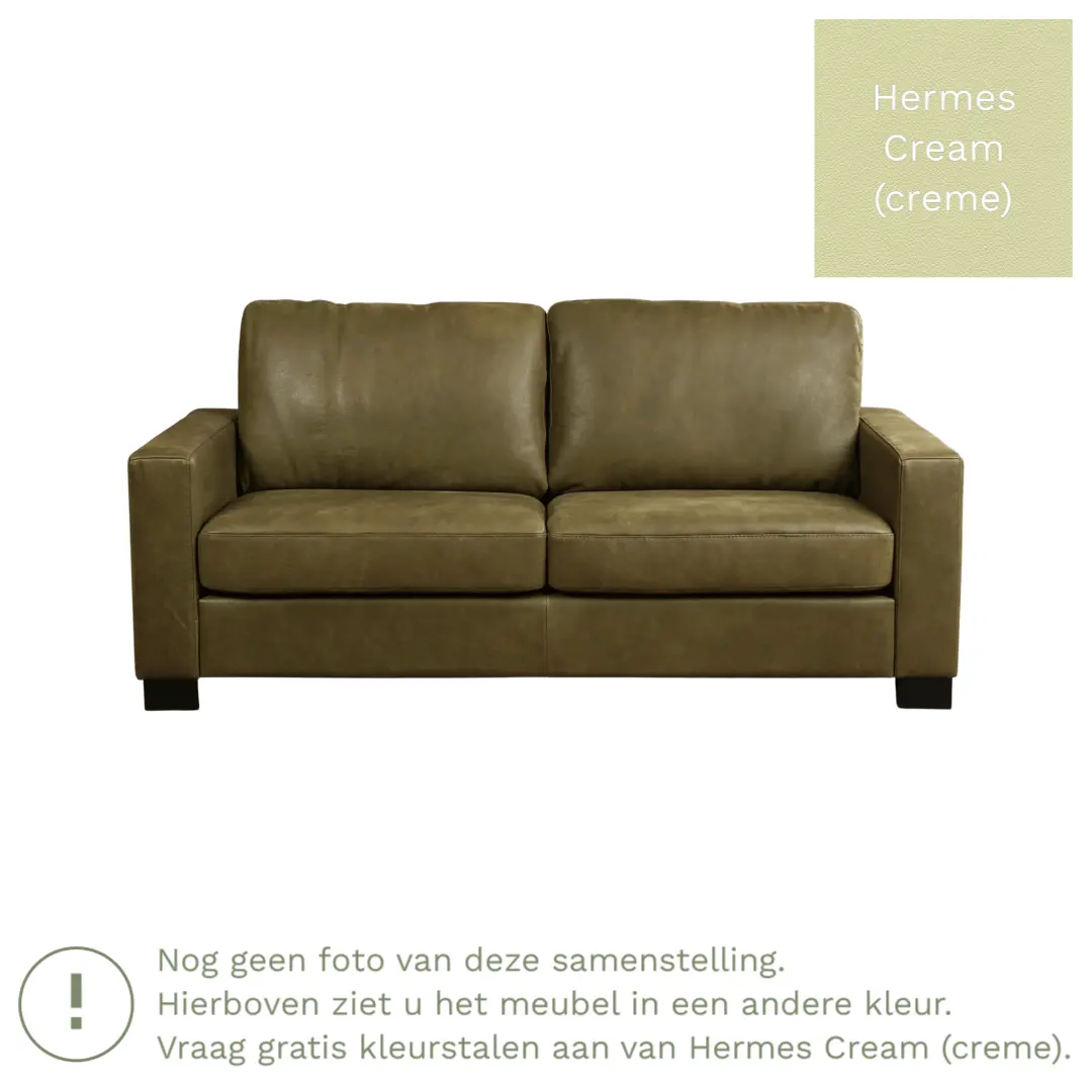 afbeelding van Leren bank Energy - 2,5 zits - Hermes Cream (crème) - Poten hout bruin
