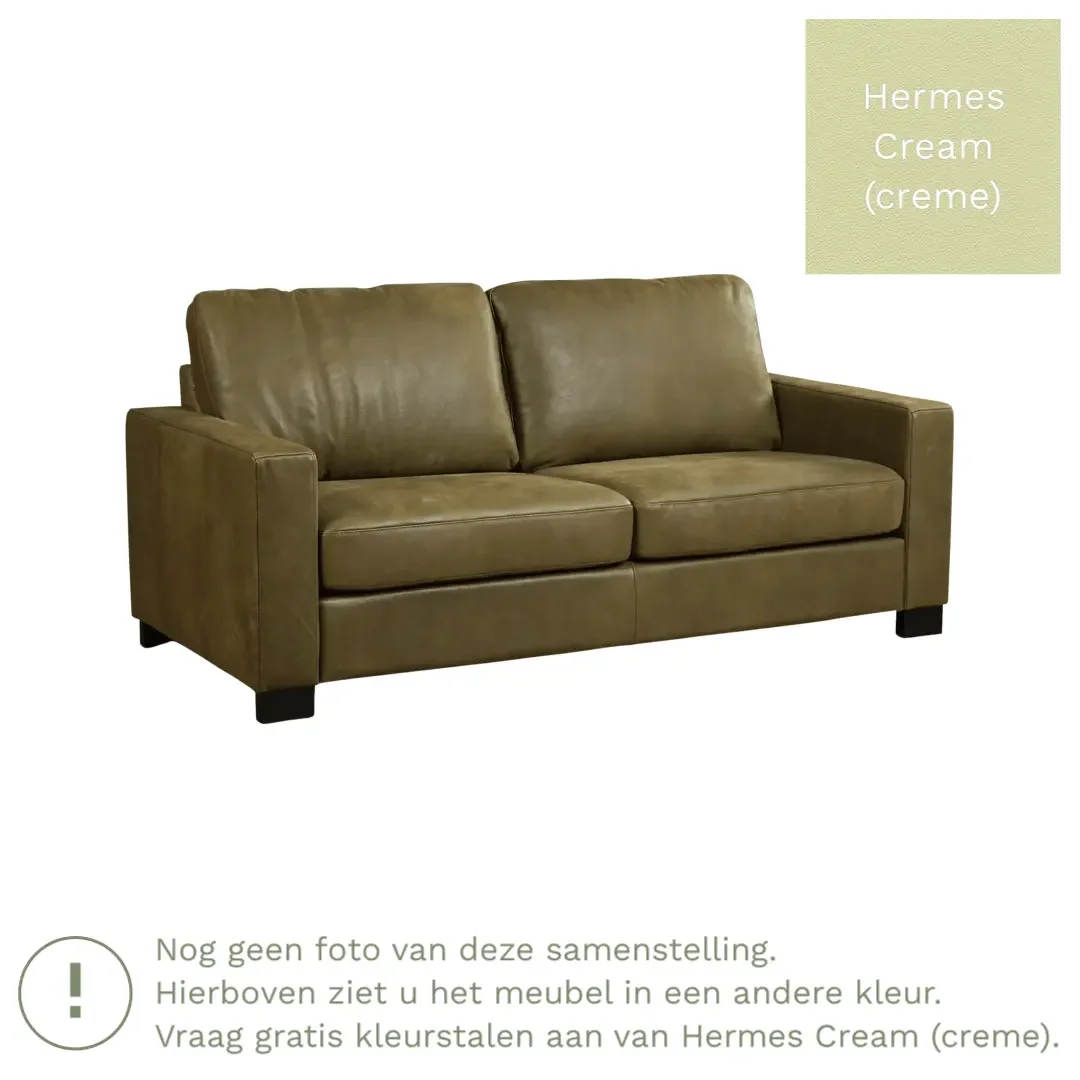 afbeelding van Leren bank Energy - 2,5 zits - Hermes Cream (crème) - Poten hout bruin