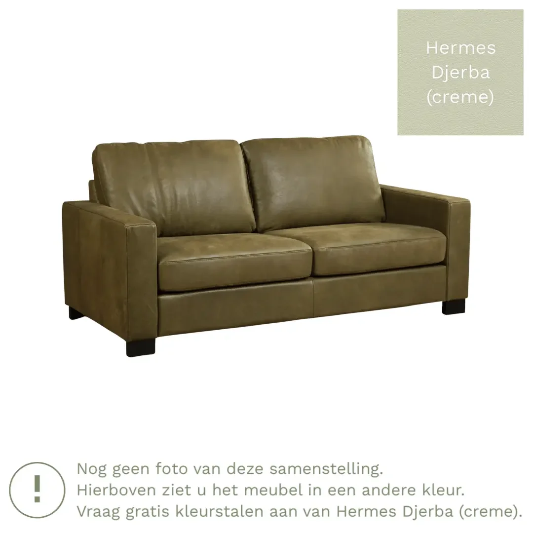 afbeelding van Leren bank Energy - 2,5 zits - Hermes Djerba (crème) - Poten hout bruin