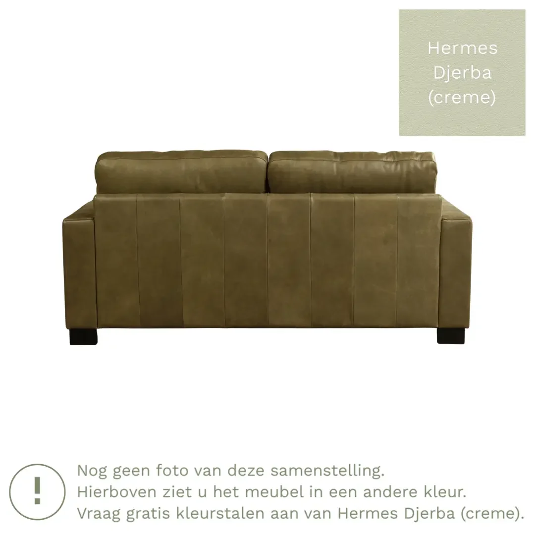 afbeelding van Leren bank Energy - 2,5 zits - Hermes Djerba (crème) - Poten hout bruin