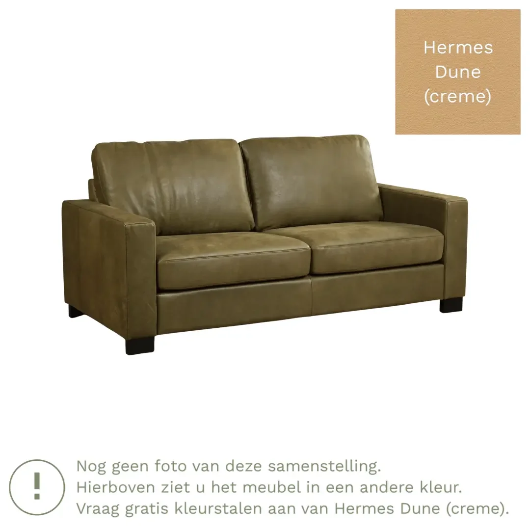 afbeelding van Leren bank Energy - 2,5 zits - Hermes Dune (crème) - Poten hout zwart