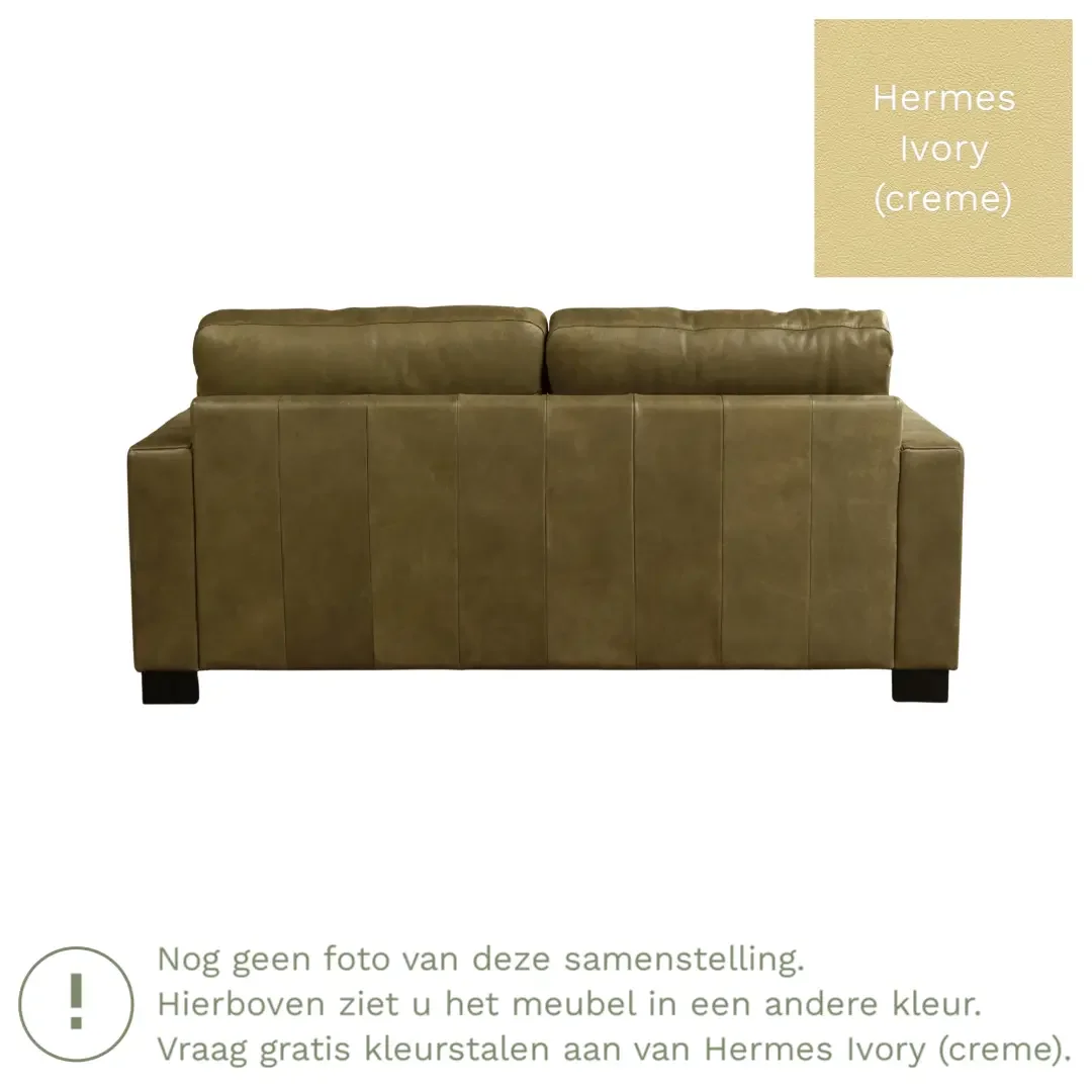 afbeelding van Leren bank Energy - 2,5 zits - Hermes Ivory (crème) - Poten hout bruin