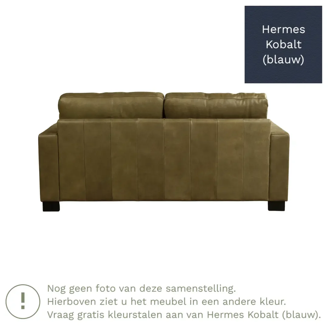 afbeelding van Leren bank Energy - 2,5 zits - Hermes Kobalt (blauw) - Poten hout bruin