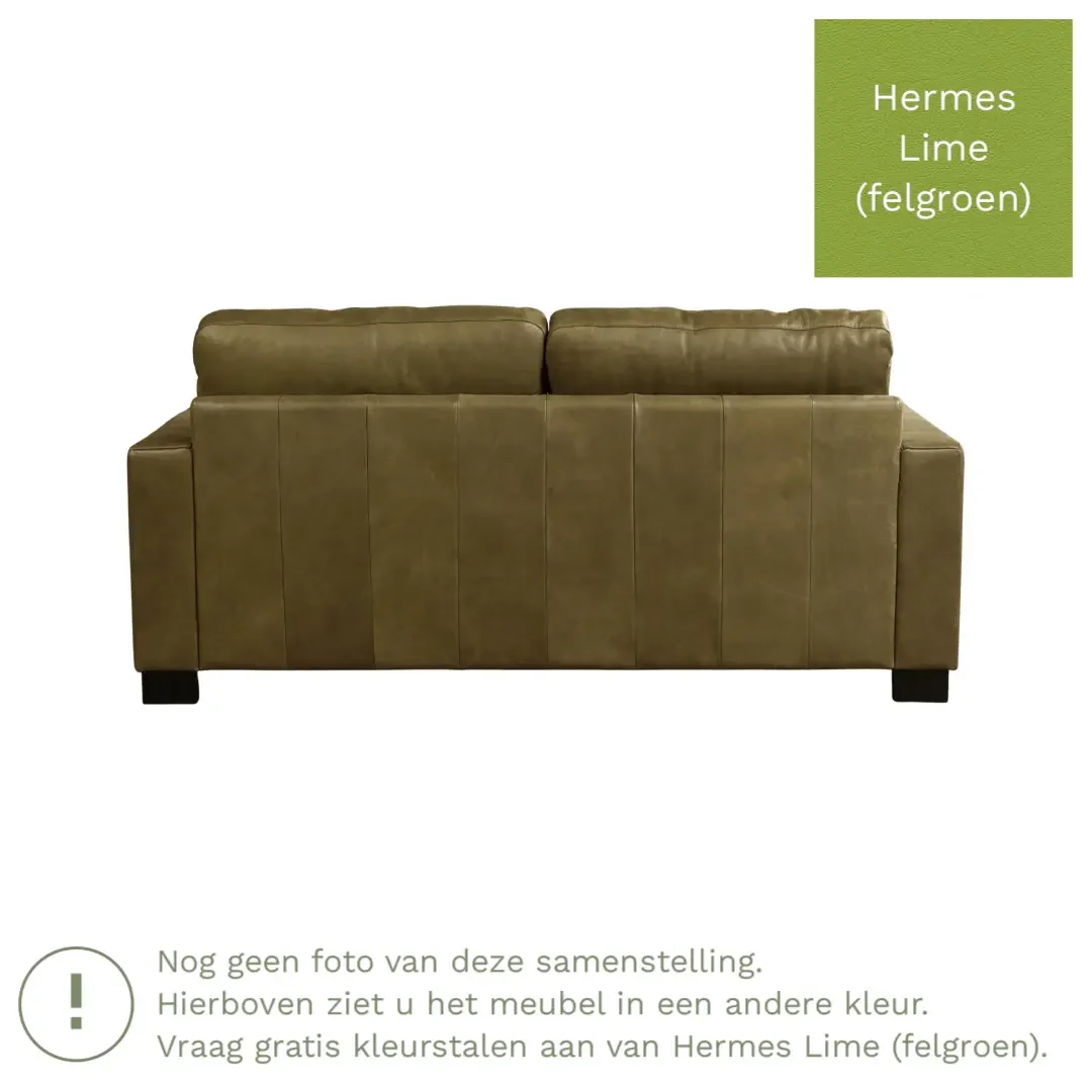 afbeelding van Leren bank Energy - 2,5 zits - Hermes Lime (felgroen) - Poten hout bruin