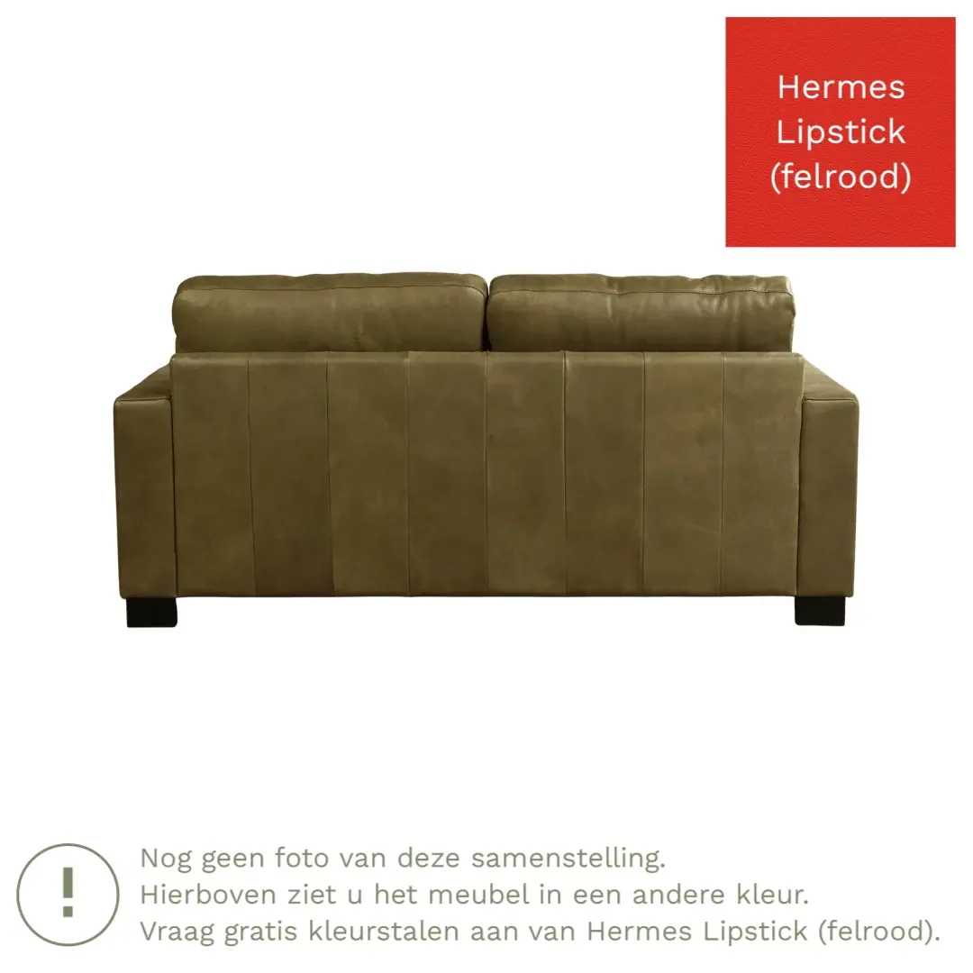 afbeelding van Leren bank Energy - 2,5 zits - Hermes Lipstick (felrood) - Poten hout bruin