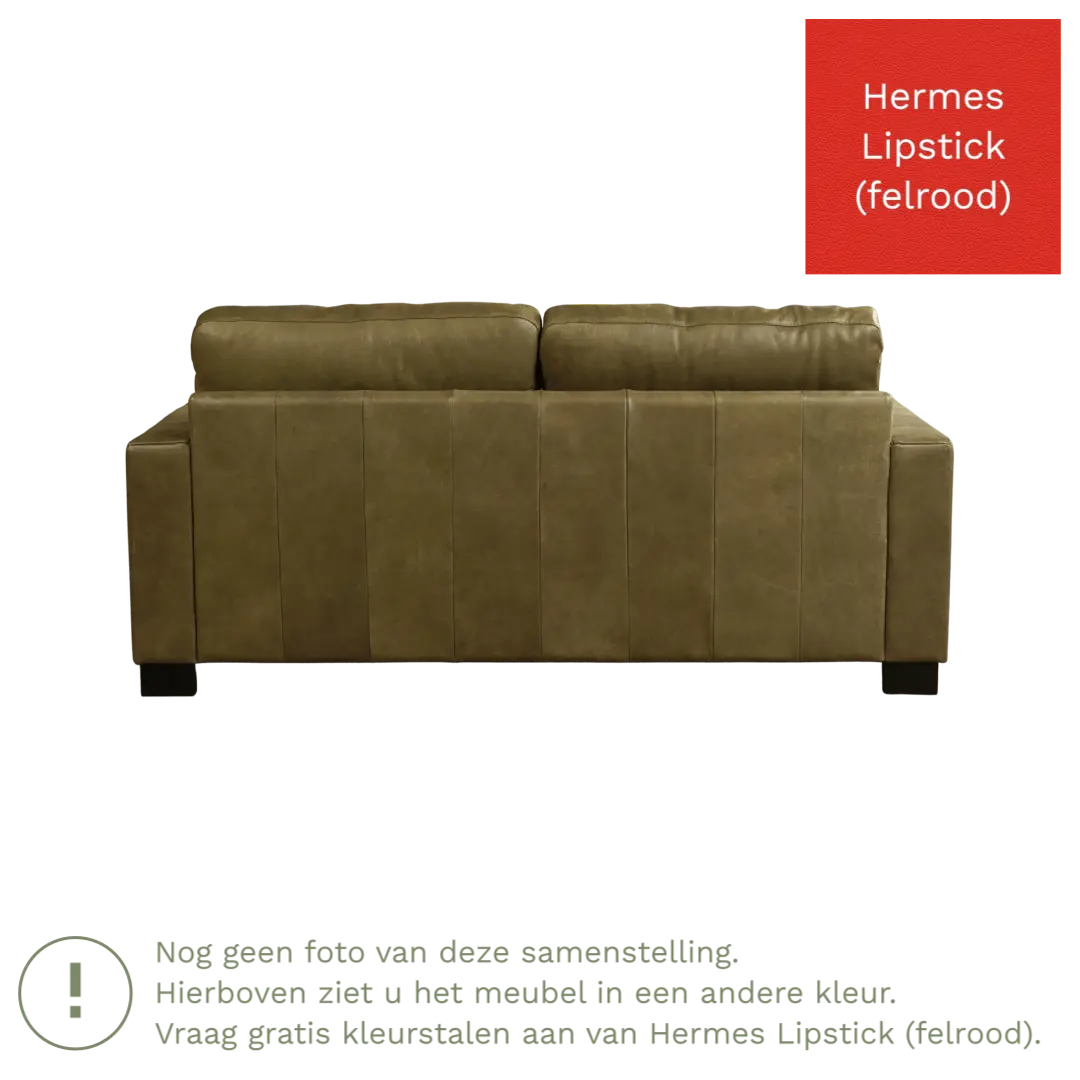afbeelding van Leren bank Energy - 2,5 zits - Hermes Lipstick (felrood) - Poten hout zwart