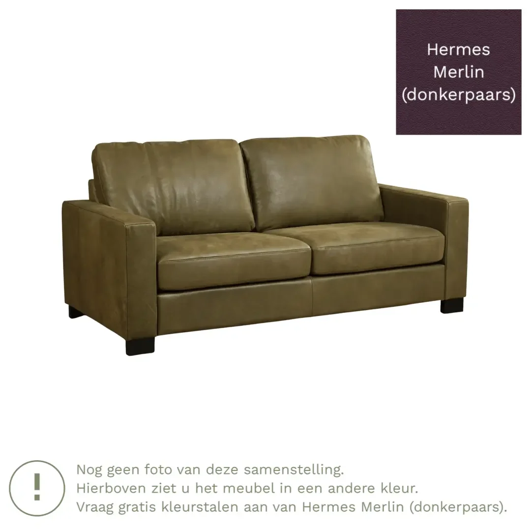 afbeelding van Leren bank Energy - 2,5 zits - Hermes Merlin (donkerpaars) - Poten hout bruin
