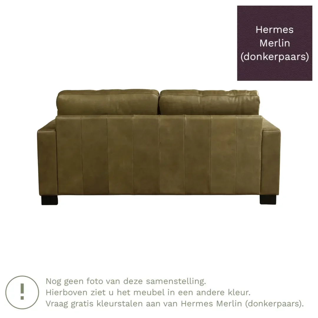 afbeelding van Leren bank Energy - 2,5 zits - Hermes Merlin (donkerpaars) - Poten hout bruin