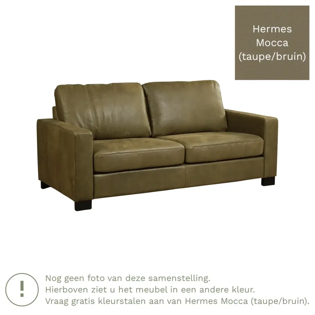 afbeelding van Leren bank Energy - 2,5 zits - Hermes Mocca (taupe/bruin) - Poten hout zwart