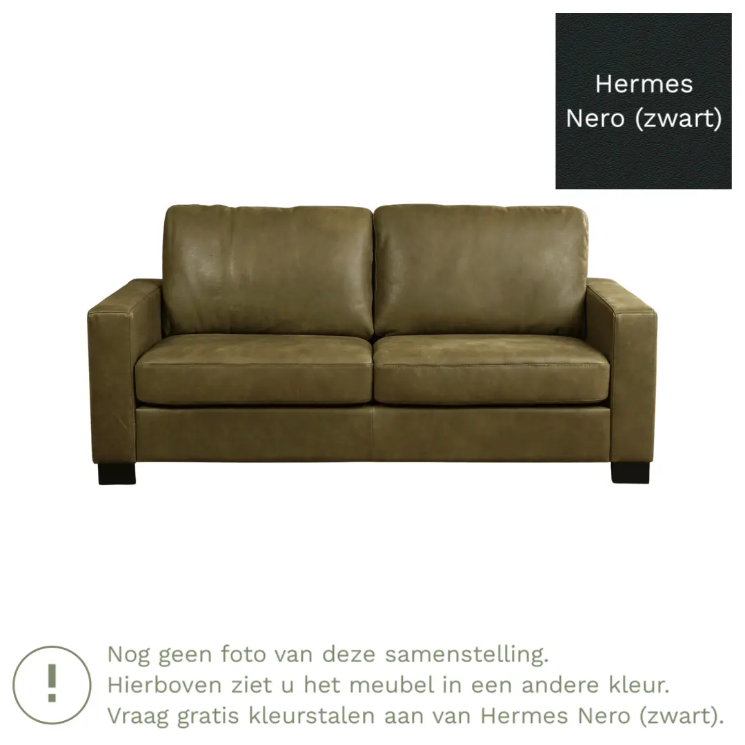 afbeelding van Leren bank Energy - 2,5 zits - Hermes Nero (zwart) - Poten hout zwart