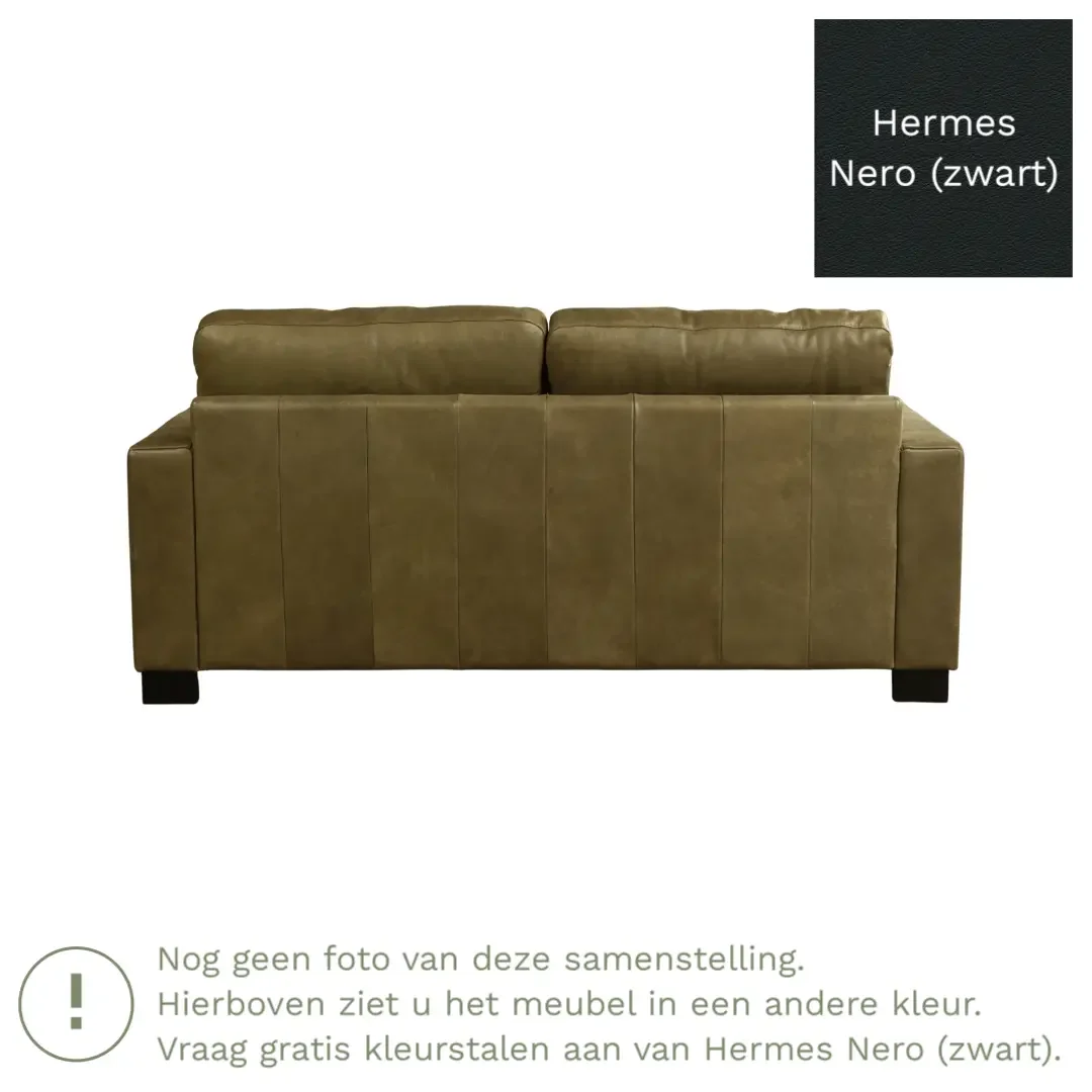 afbeelding van Leren bank Energy - 2,5 zits - Hermes Nero (zwart) - Poten hout zwart