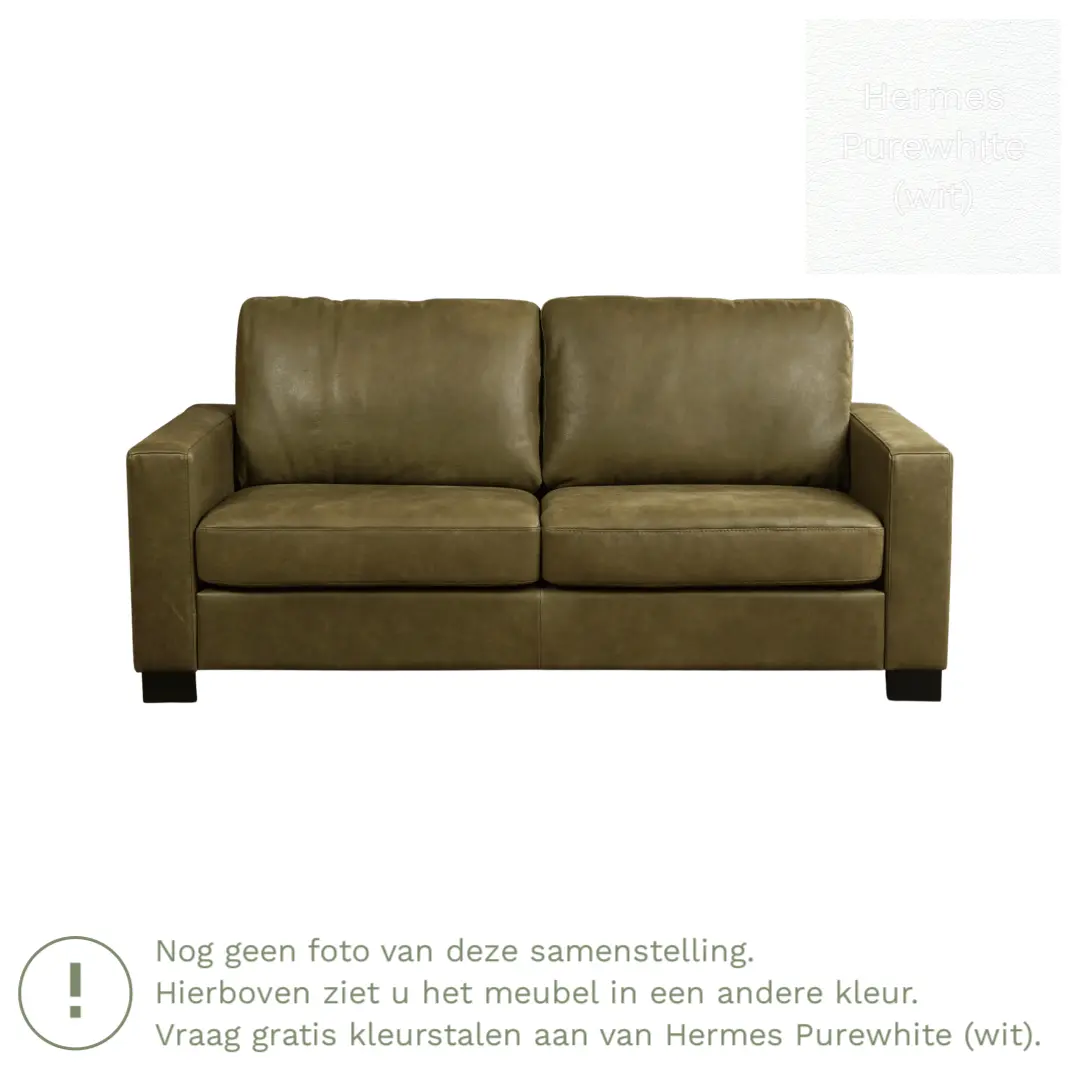 afbeelding van Leren bank Energy - 2,5 zits - Hermes Purewhite (wit) - Poten hout bruin