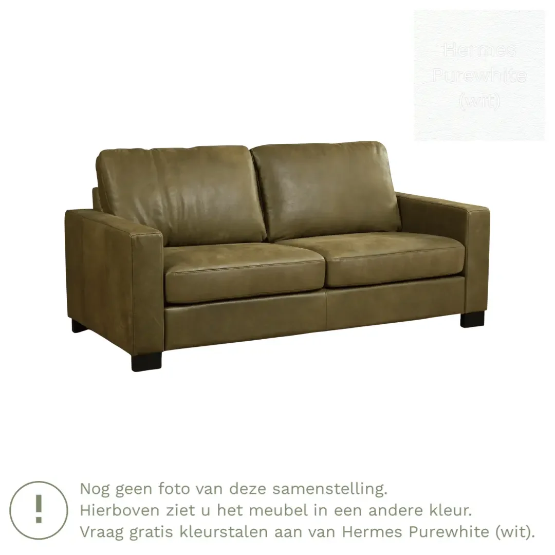 afbeelding van Leren bank Energy - 2,5 zits - Hermes Purewhite (wit) - Poten hout bruin