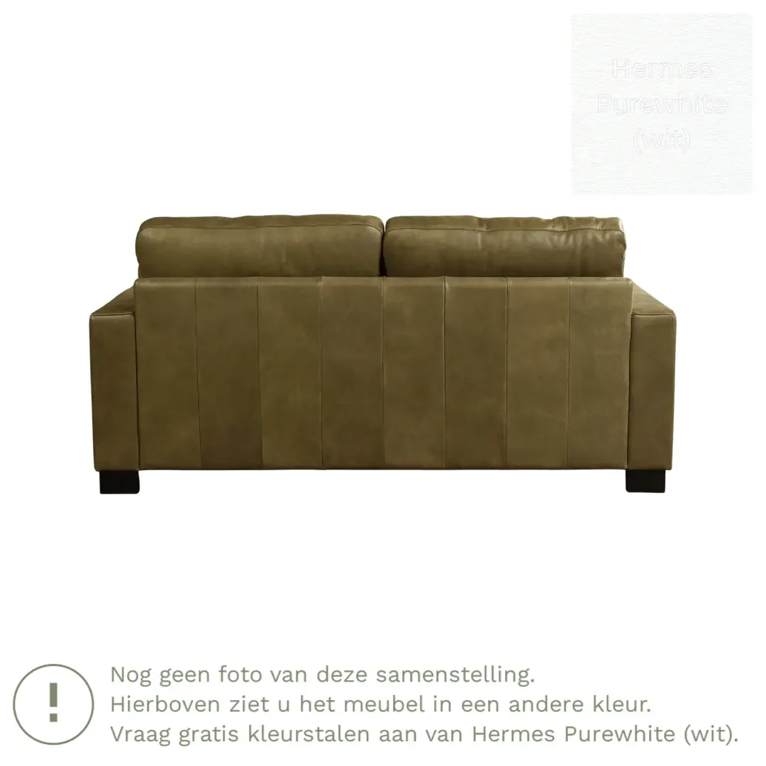 afbeelding van Leren bank Energy - 2,5 zits - Hermes Purewhite (wit) - Poten hout bruin