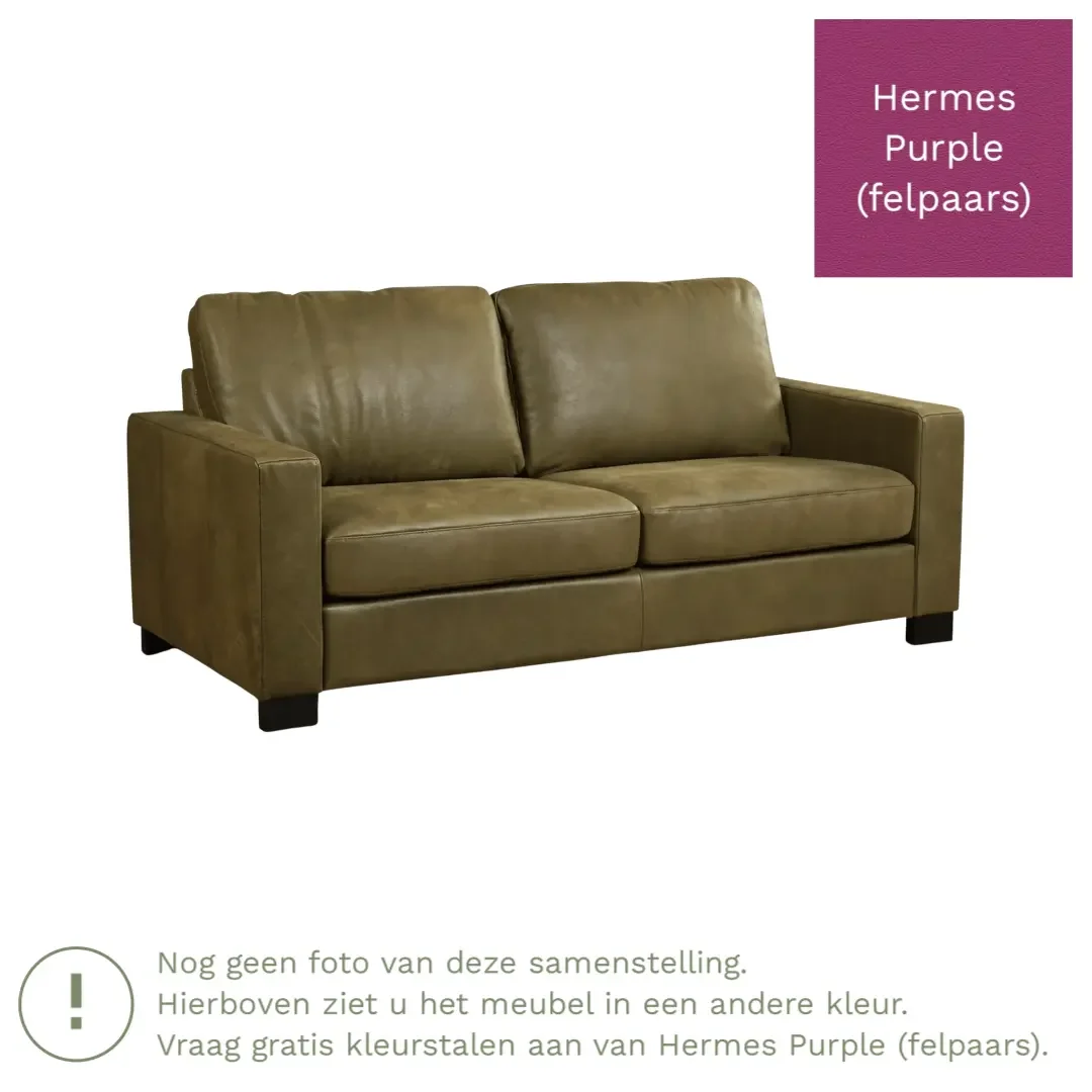 afbeelding van Leren bank Energy - 2,5 zits - Hermes Purple (felpaars) - Poten hout zwart