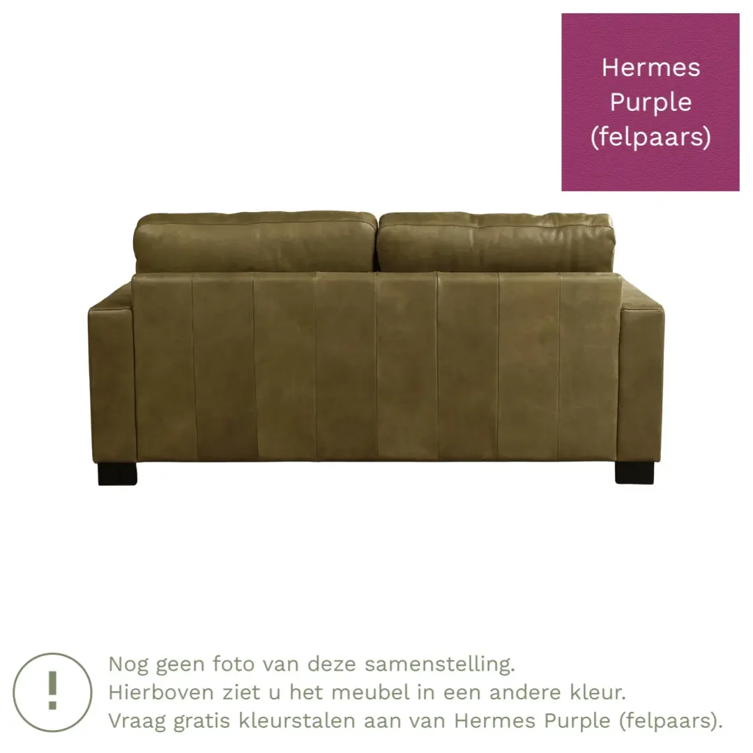 afbeelding van Leren bank Energy - 2,5 zits - Hermes Purple (felpaars) - Poten hout zwart