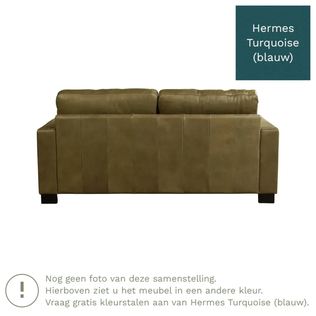 afbeelding van Leren bank Energy - 2,5 zits - Hermes Turquoise (blauw) - Poten hout bruin