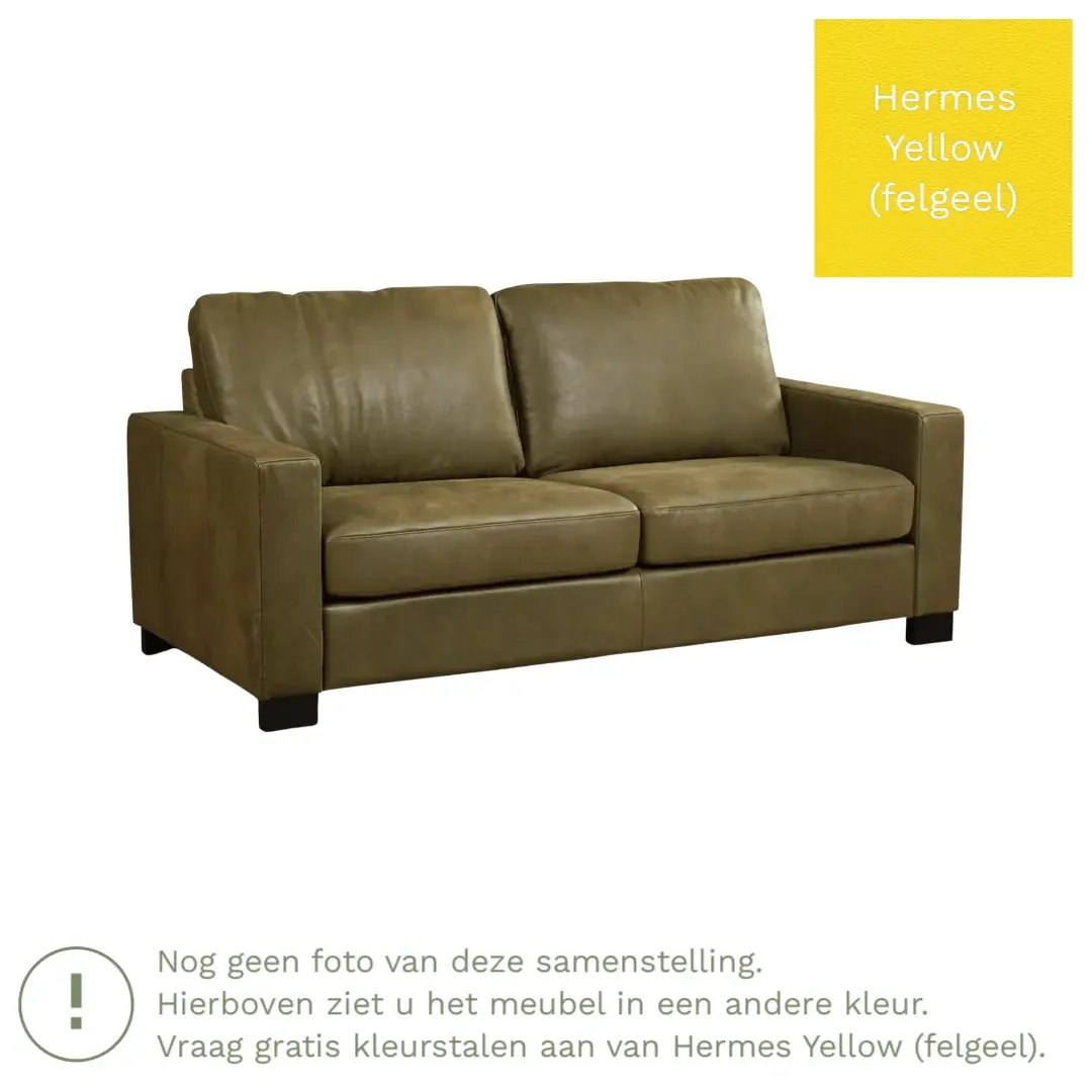 afbeelding van Leren bank Energy - 2,5 zits - Hermes Yellow (felgeel) - Poten hout zwart