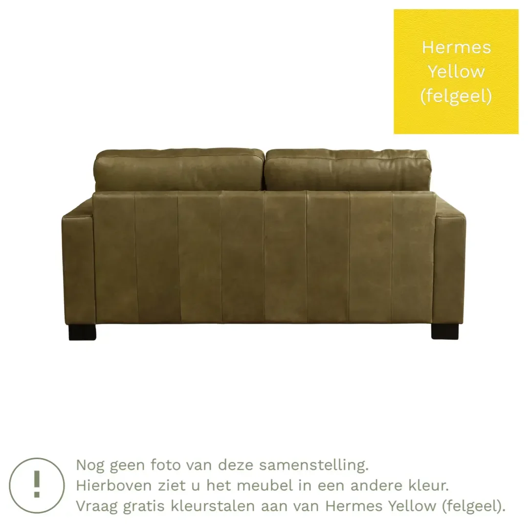 afbeelding van Leren bank Energy - 2,5 zits - Hermes Yellow (felgeel) - Poten hout zwart