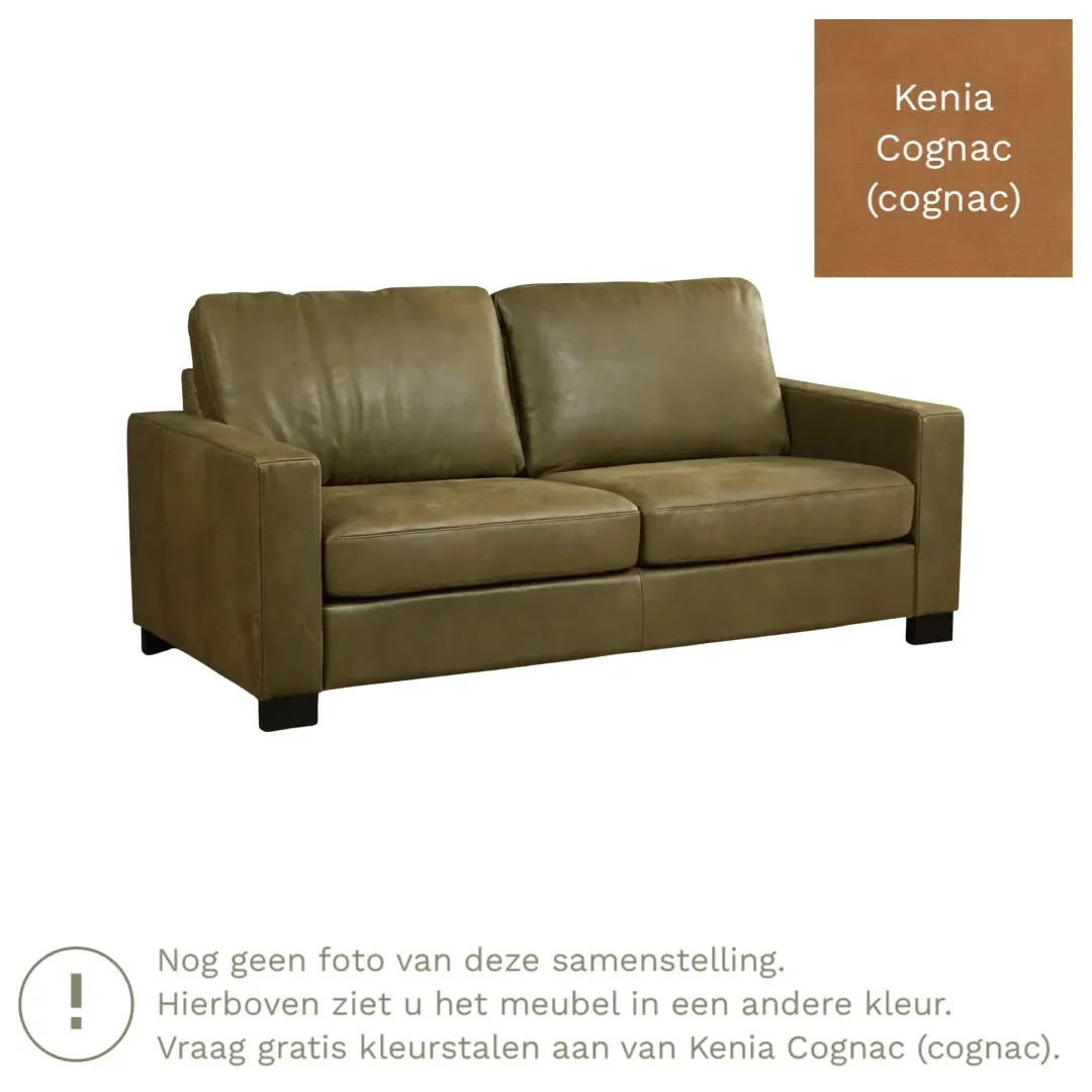 afbeelding van Leren bank Energy - 2,5 zits - Kenia Cognac (cognac) - Poten hout zwart