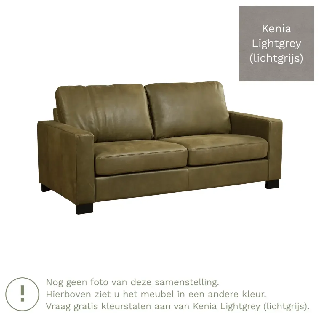 afbeelding van Leren bank Energy - 2,5 zits - Kenia Lightgrey (lichtgrijs) - Poten hout bruin