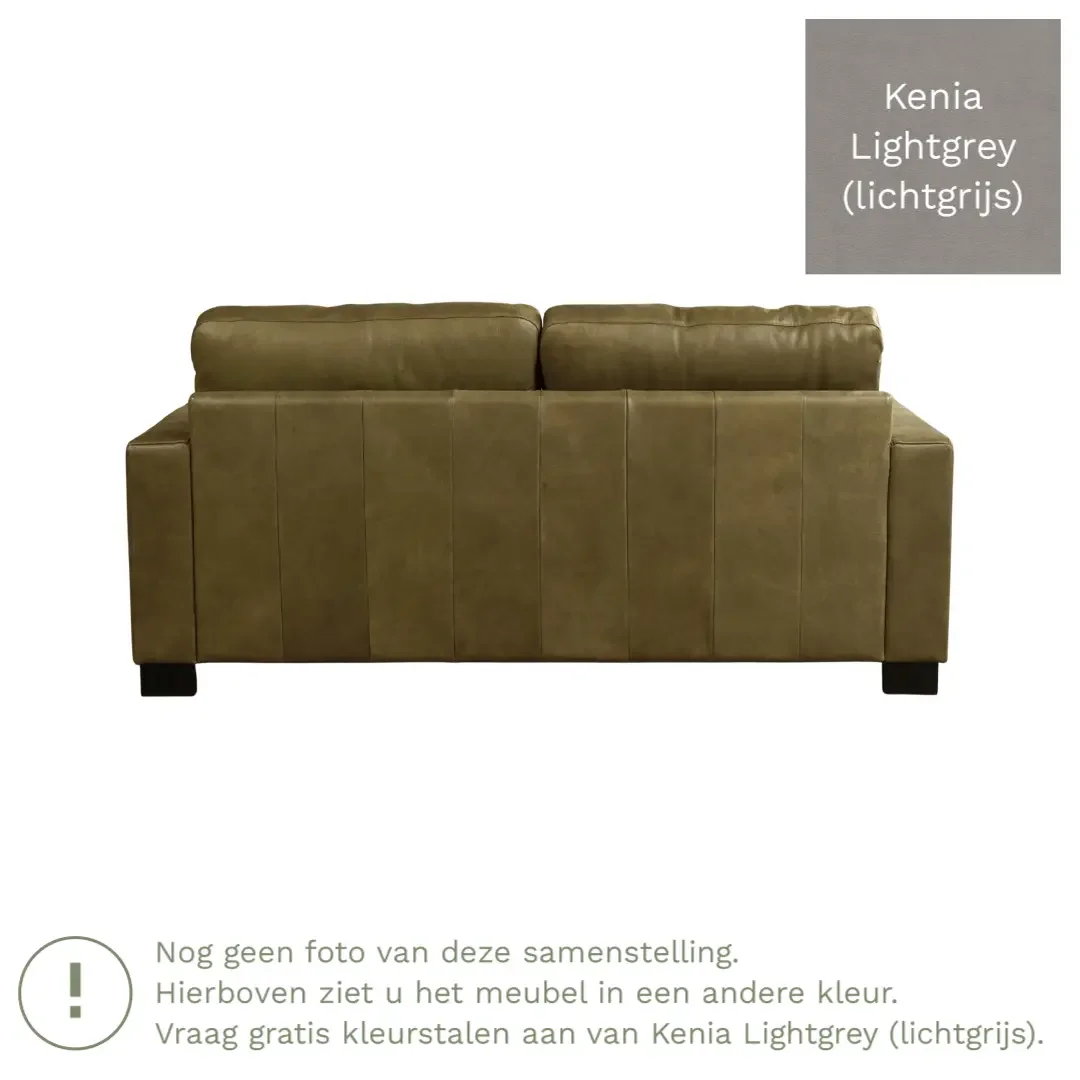 afbeelding van Leren bank Energy - 2,5 zits - Kenia Lightgrey (lichtgrijs) - Poten hout bruin
