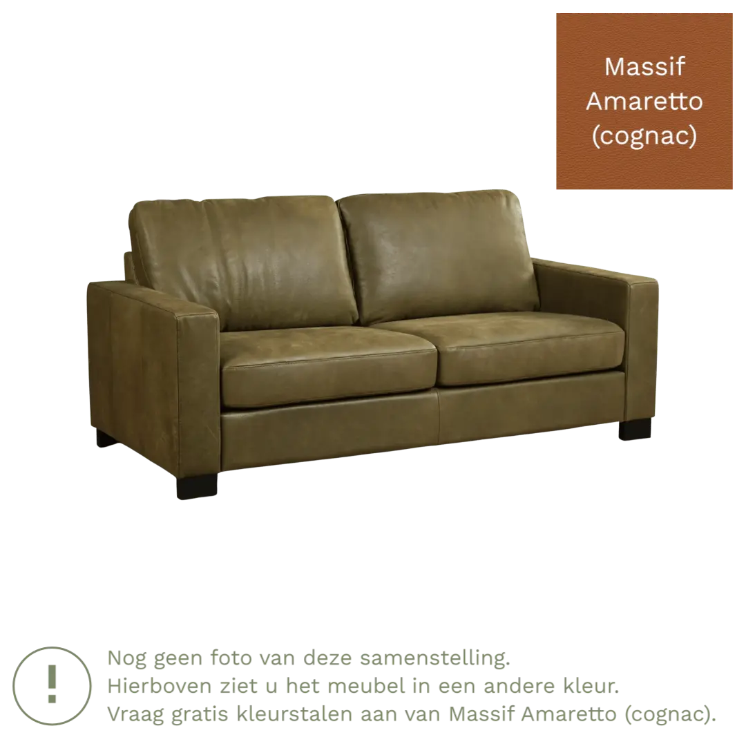 afbeelding van Leren bank Energy - 2,5 zits - Massif Amaretto (cognac) - Poten hout zwart