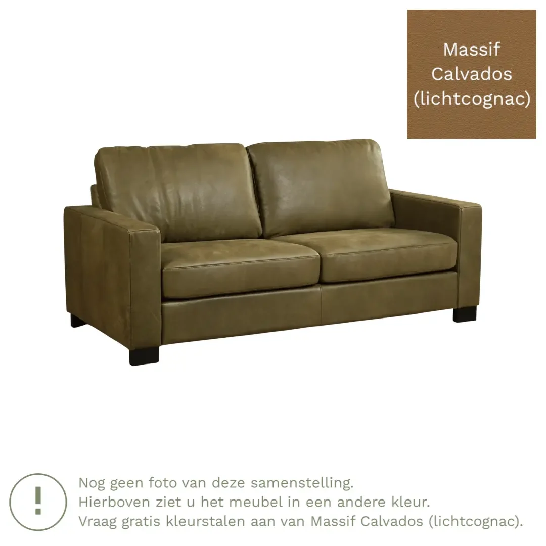 afbeelding van Leren bank Energy - 2,5 zits - Massif Calvados (lichtcognac) - Poten hout zwart
