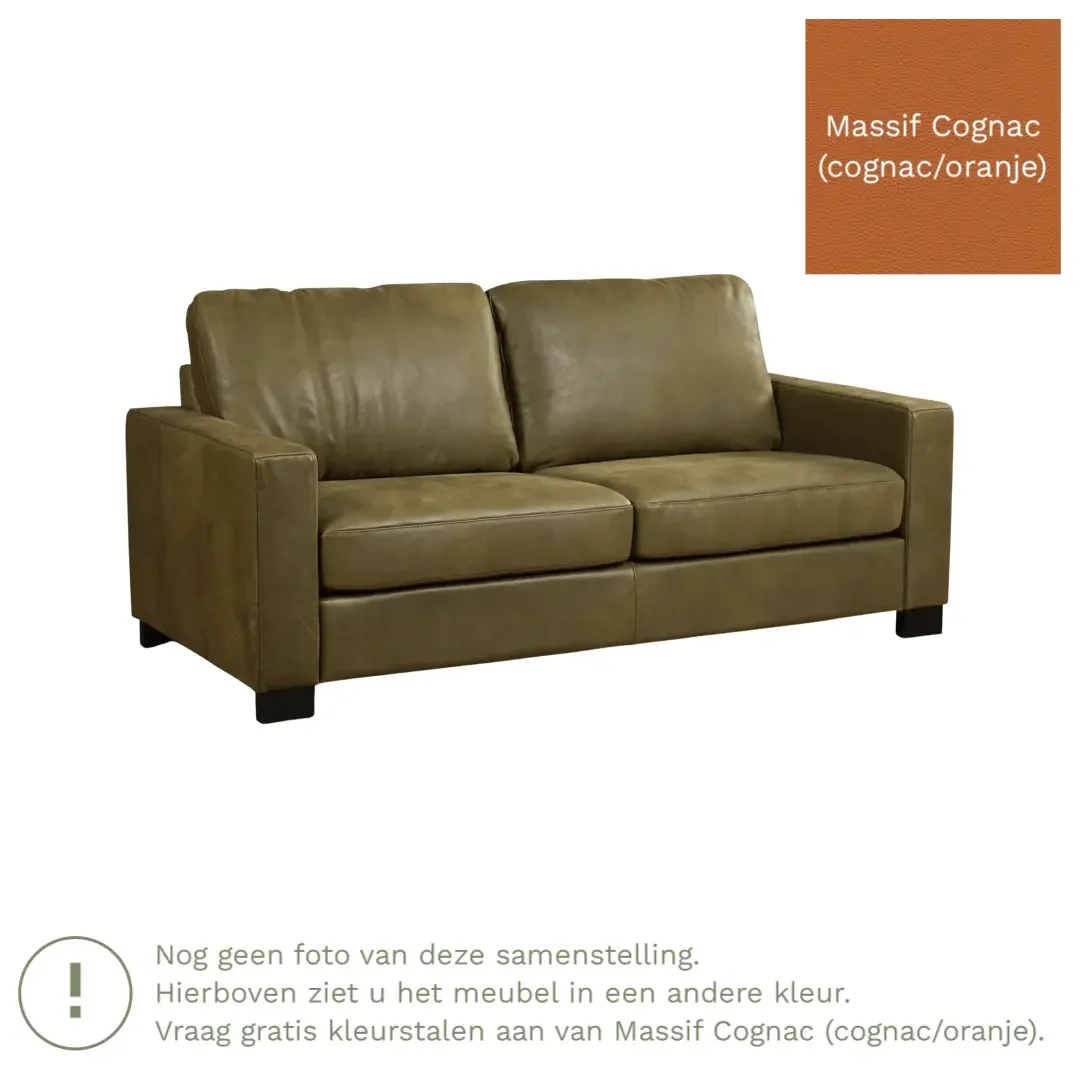 afbeelding van Leren bank Energy - 2,5 zits - Massif Cognac (cognac/oranje) - Poten hout zwart
