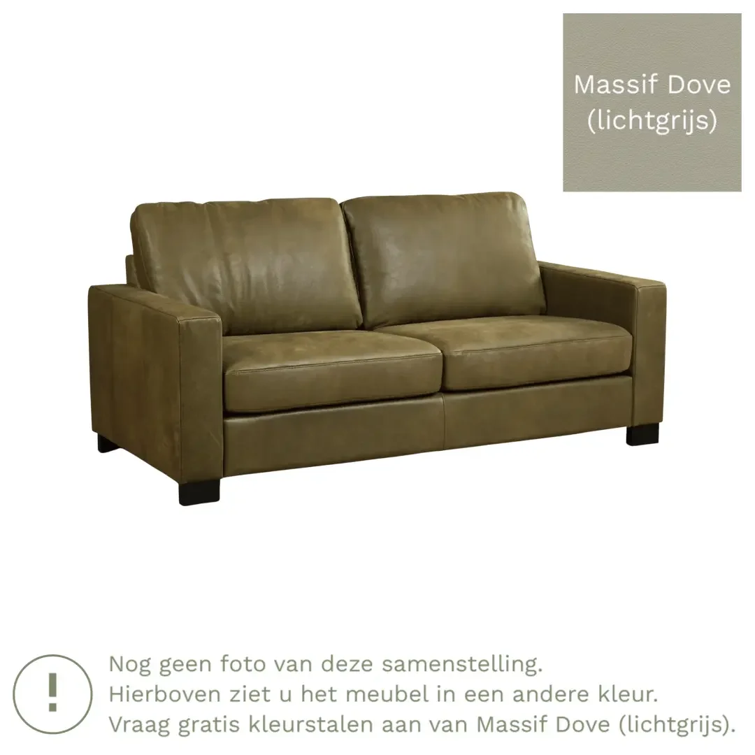 afbeelding van Leren bank Energy - 2,5 zits - Massif Dove (lichtgrijs) - Poten hout bruin