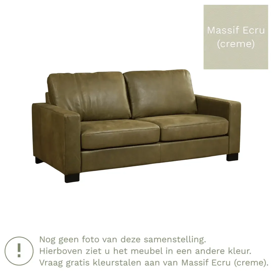 afbeelding van Leren bank Energy - 2,5 zits - Massif Ecru (crème) - Poten hout bruin