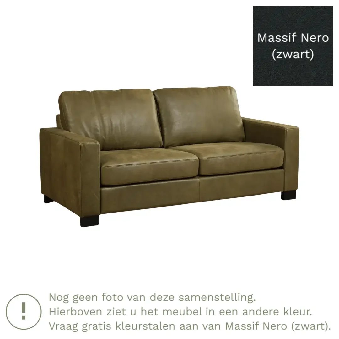 afbeelding van Leren bank Energy - 2,5 zits - Massif Nero (zwart) - Poten hout bruin