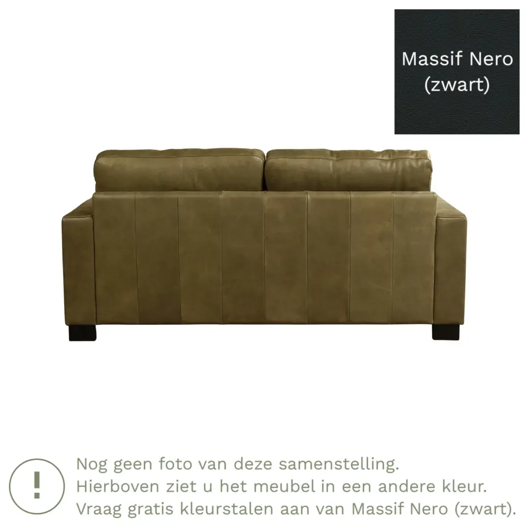 afbeelding van Leren bank Energy - 2,5 zits - Massif Nero (zwart) - Poten hout zwart
