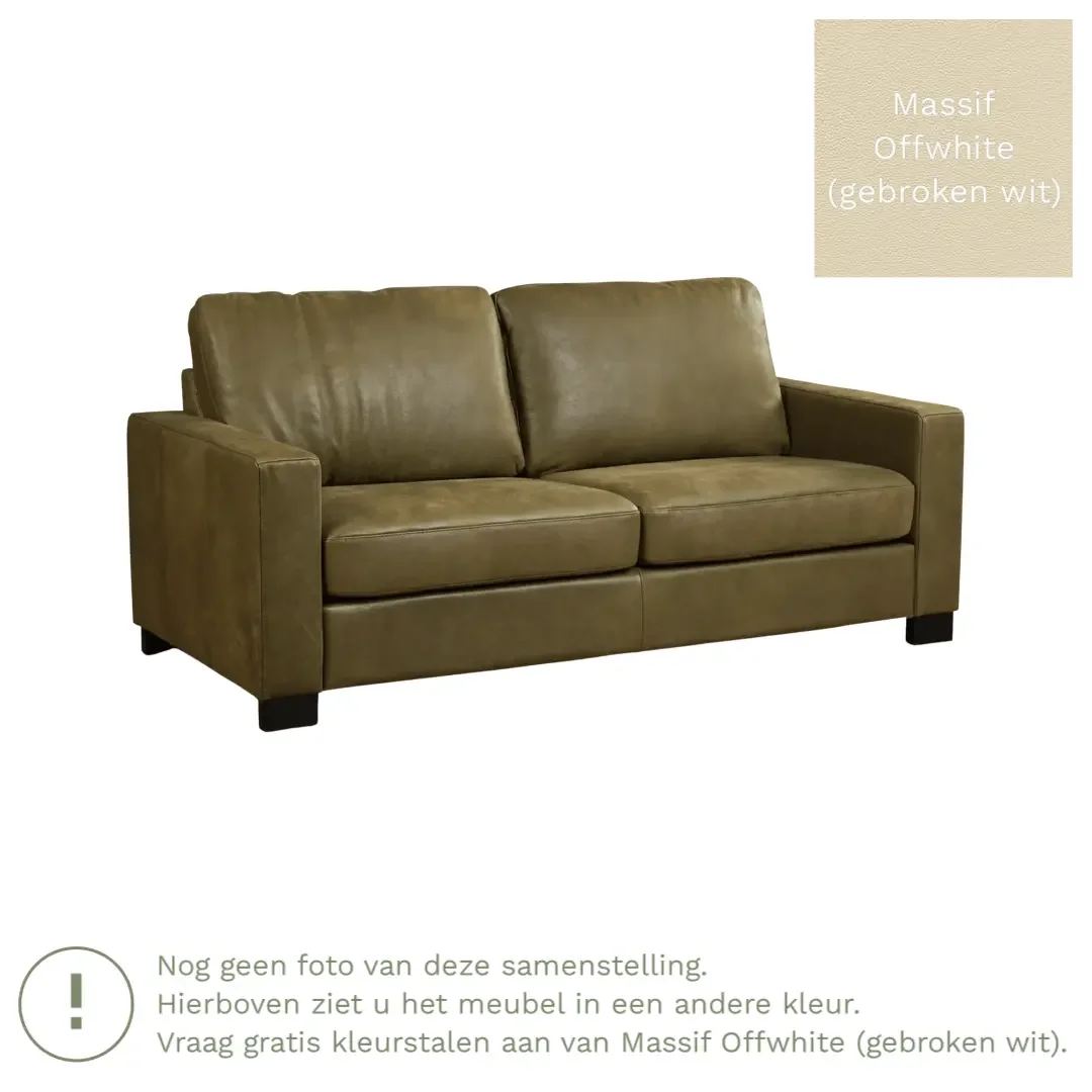 afbeelding van Leren bank Energy - 2,5 zits - Massif Offwhite (gebroken wit) - Poten hout bruin