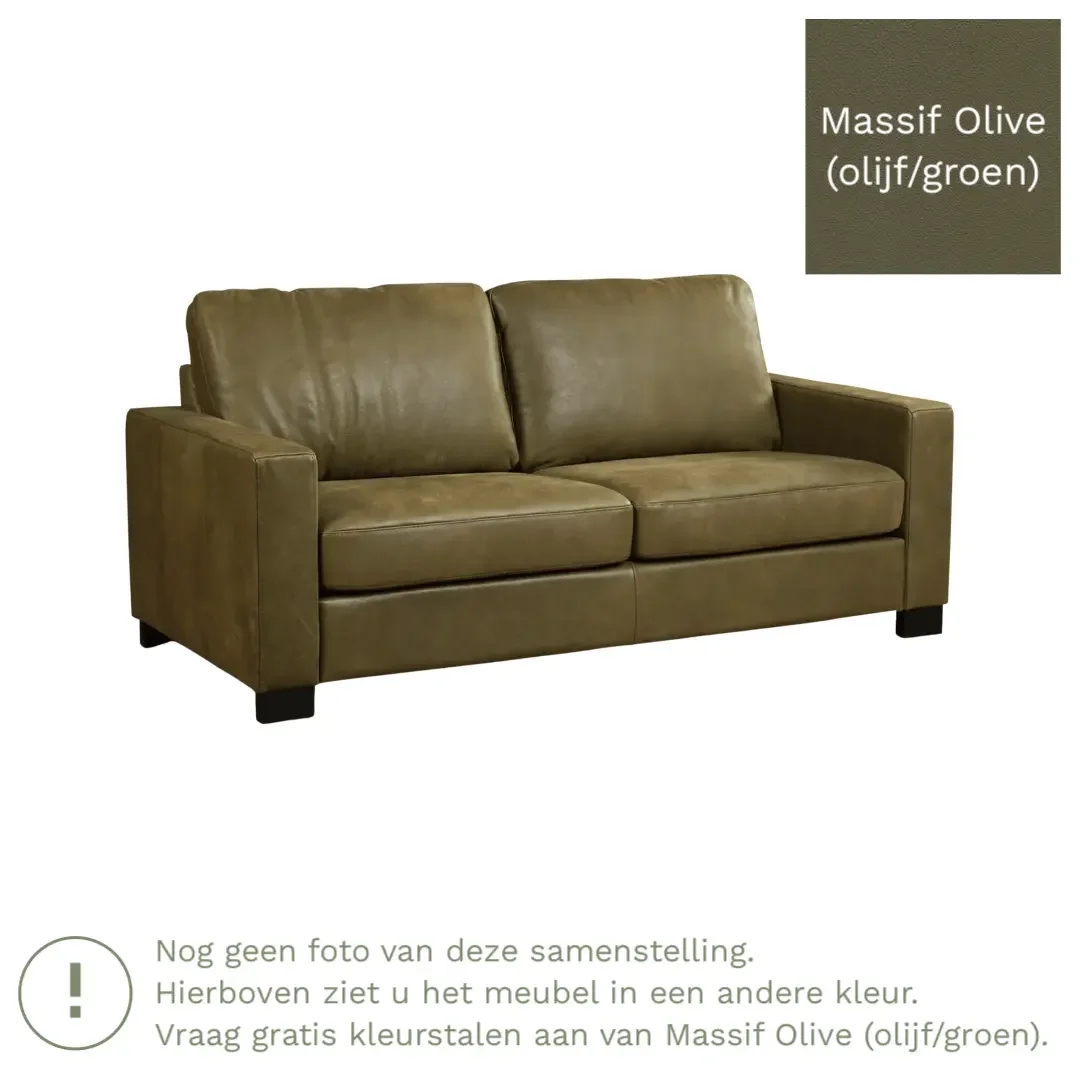 afbeelding van Leren bank Energy - 2,5 zits - Massif Olive (olijf/groen) - Poten hout bruin