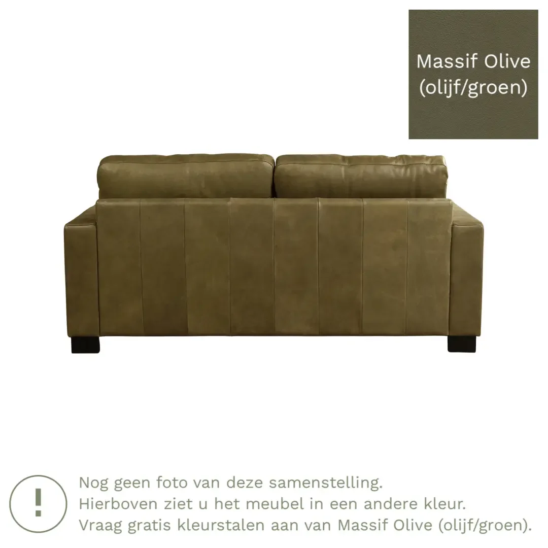 afbeelding van Leren bank Energy - 2,5 zits - Massif Olive (olijf/groen) - Poten hout zwart