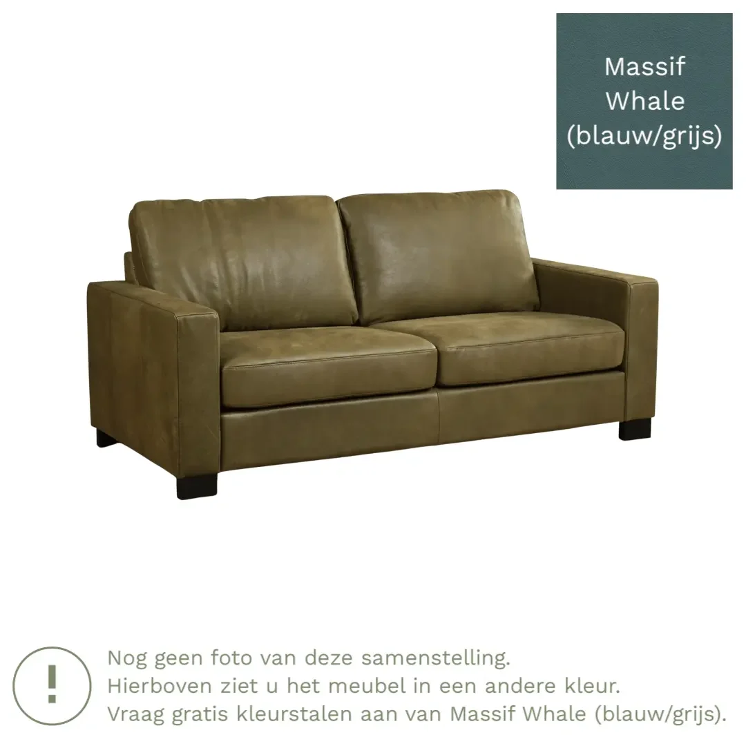 afbeelding van Leren bank Energy - 2,5 zits - Massif Whale (blauw/grijs) - Poten hout zwart