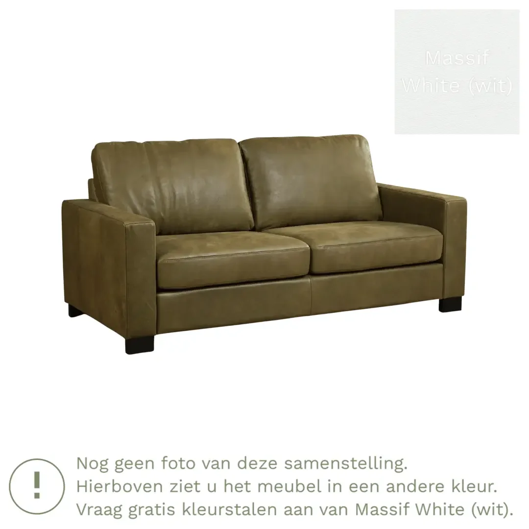 afbeelding van Leren bank Energy - 2,5 zits - Massif White (wit) - Poten hout zwart