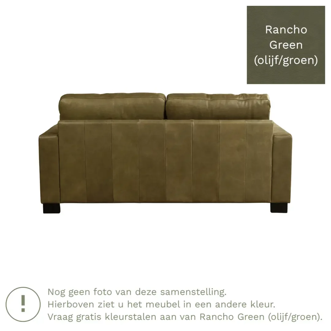 afbeelding van Leren bank Energy - 2,5 zits - Rancho Green (olijf/groen) - Poten hout zwart