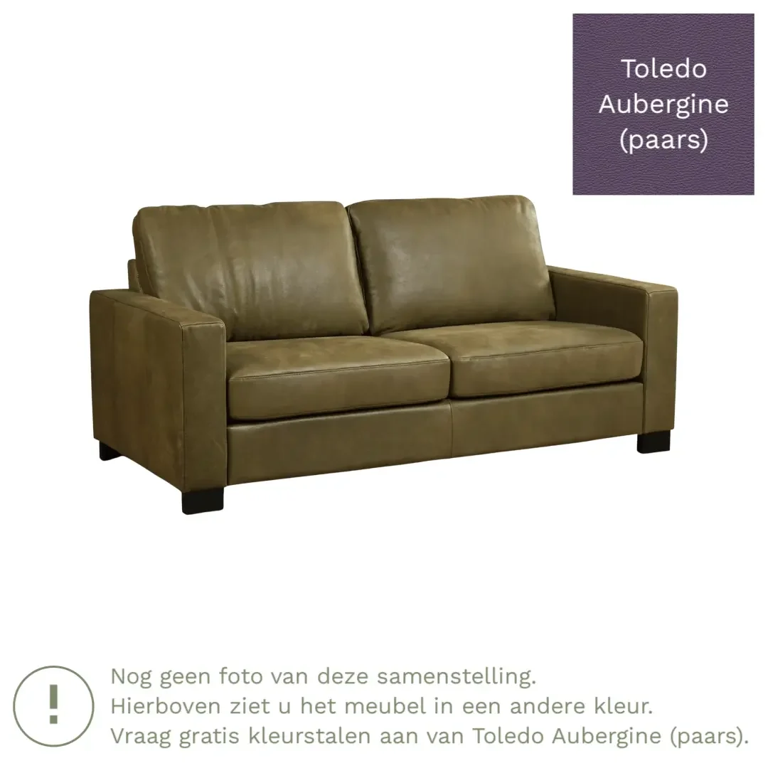 afbeelding van Leren bank Energy - 2,5 zits - Toledo Aubergine (paars) - Poten hout bruin