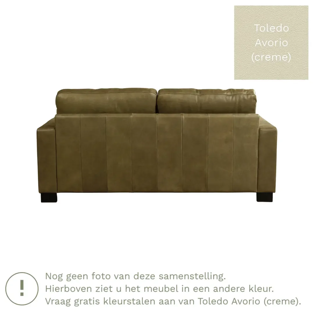 afbeelding van Leren bank Energy - 2,5 zits - Toledo Avorio (crème) - Poten hout zwart