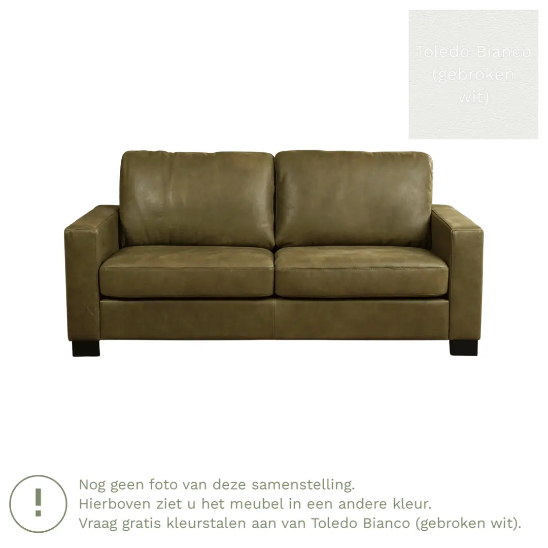 afbeelding van Leren bank Energy - 2,5 zits - Toledo Bianco (gebroken wit) - Poten hout zwart