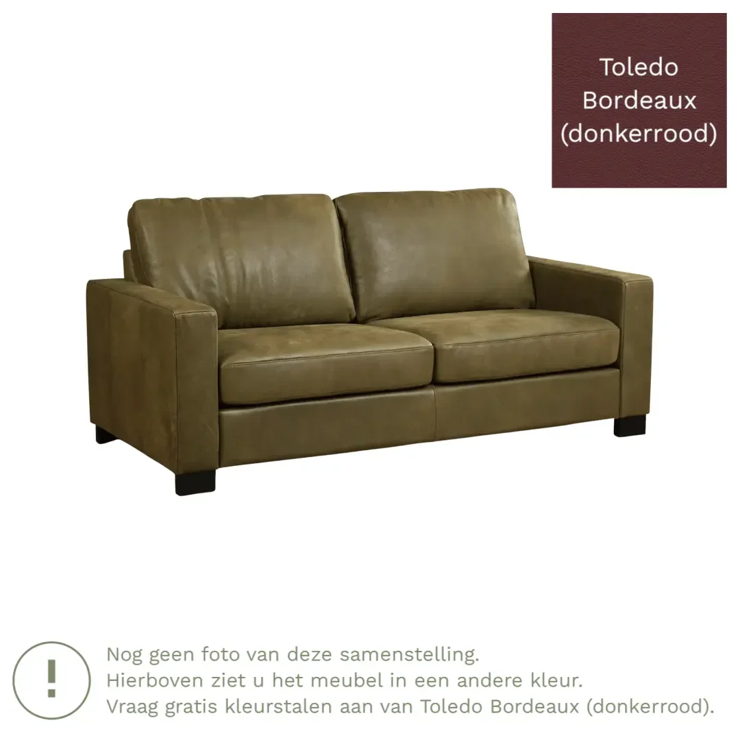 afbeelding van Leren bank Energy - 2,5 zits - Toledo Bordeaux (donkerrood) - Poten hout bruin