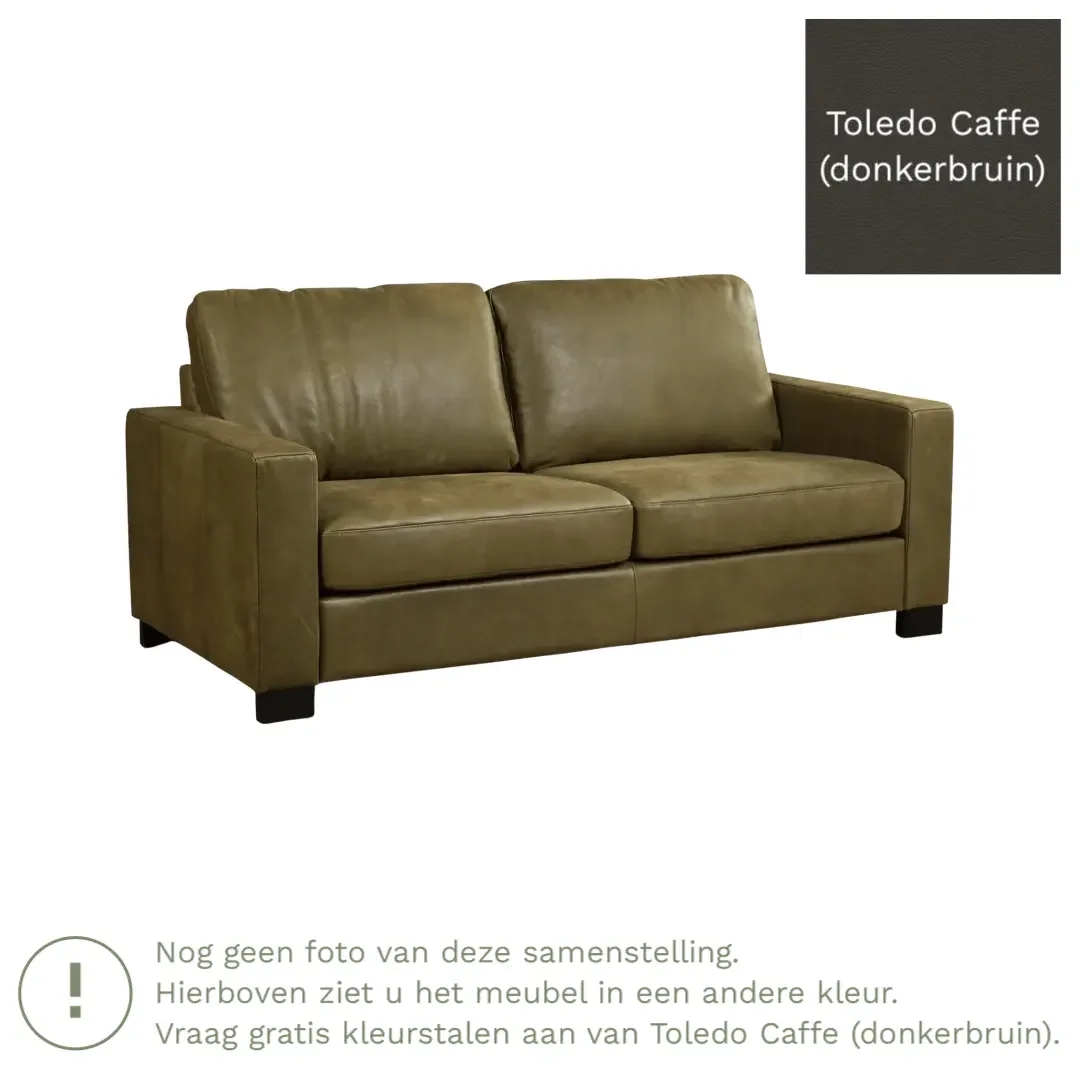 afbeelding van Leren bank Energy - 2,5 zits - Toledo Caffe (donkerbruin) - Poten hout zwart