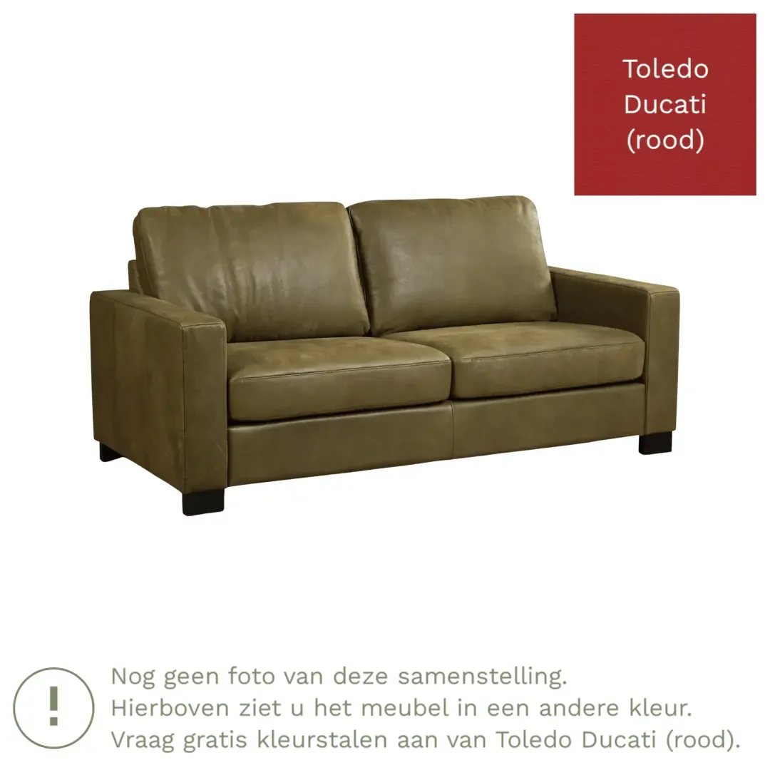 afbeelding van Leren bank Energy - 2,5 zits - Toledo Ducati (rood) - Poten hout zwart